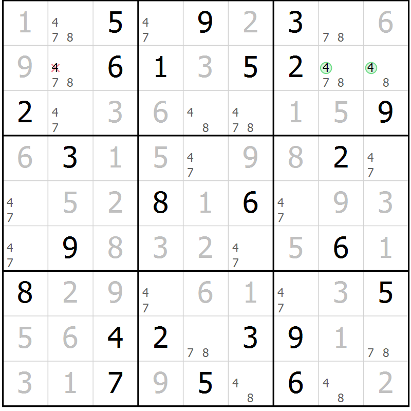 Position des candidats pour la solution de la Gr 50 page 53 du magazine de sudoku Virtuose n° 104