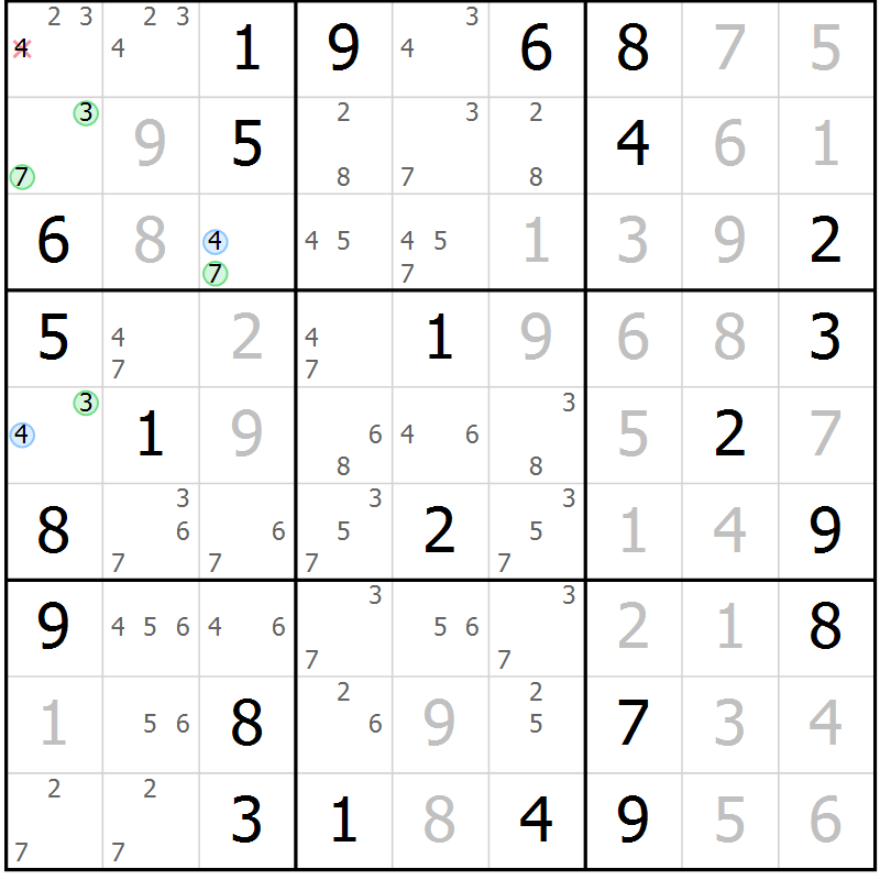 Position des candidats pour la solution de la Gr 51 page 54 du magazine de sudoku Virtuose n° 104