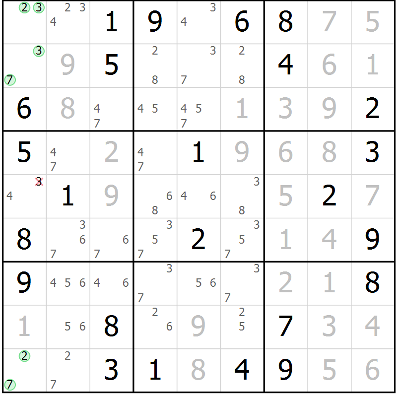 Position des candidats pour la solution de la Gr 51 page 54 du magazine de sudoku Virtuose n° 104