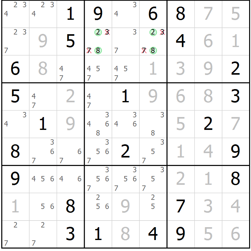 Position des candidats pour la solution de la Gr 51 page 54 du magazine de sudoku Virtuose n° 104