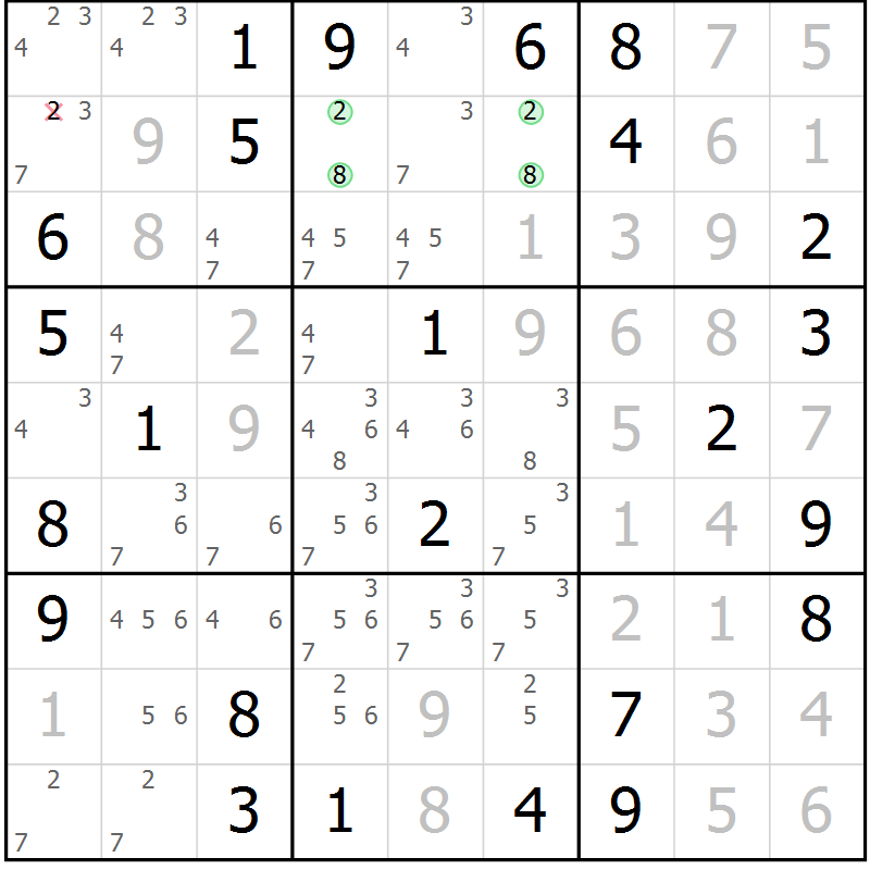 Position des candidats pour la solution de la Gr 51 page 54 du magazine de sudoku Virtuose n° 104
