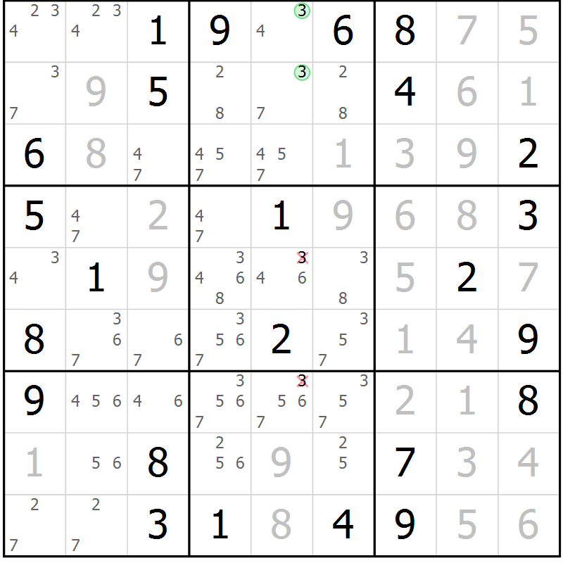 Position des candidats pour la solution de la Gr 51 page 54 du magazine de sudoku Virtuose n° 104
