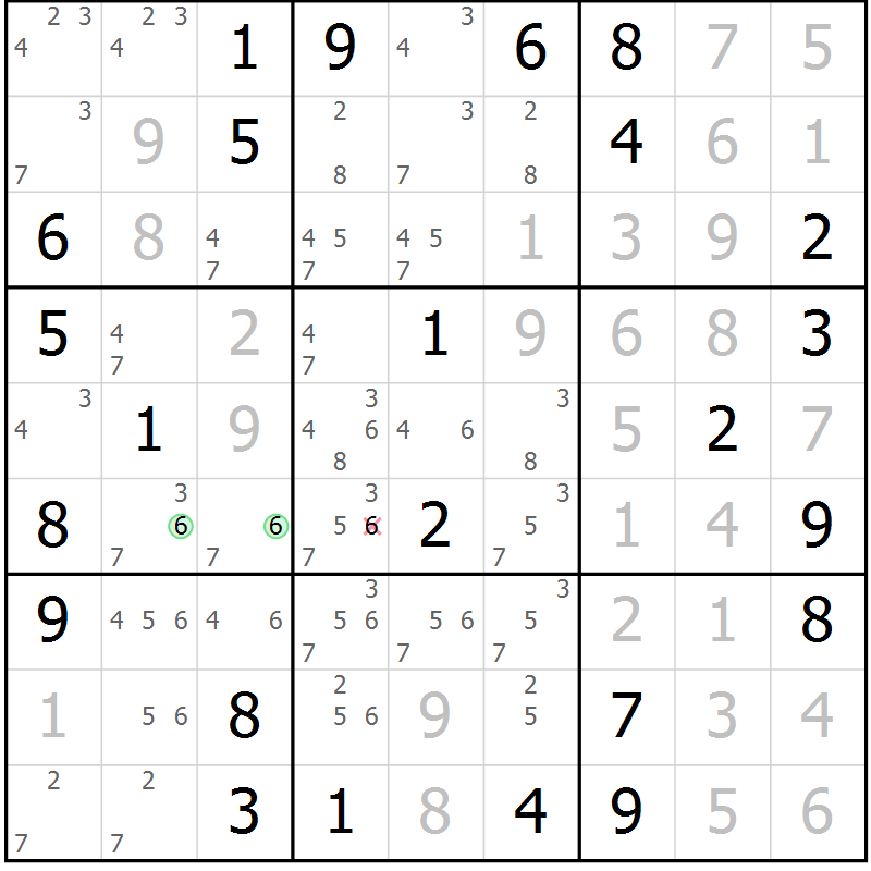Position des candidats pour la solution de la Gr 51 page 54 du magazine de sudoku Virtuose n° 104