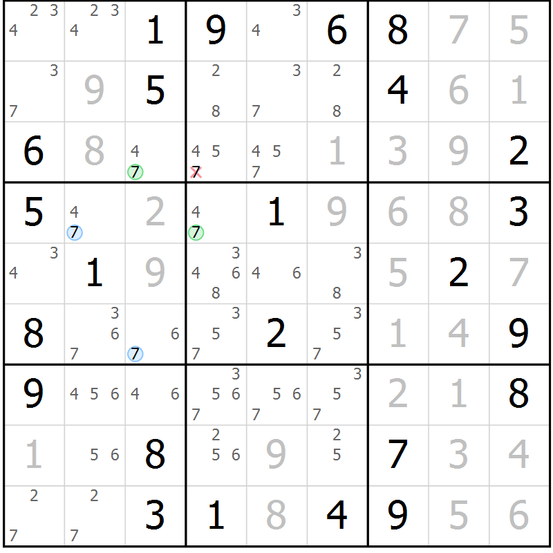 Position des candidats pour la solution de la Gr 51 page 54 du magazine de sudoku Virtuose n° 104