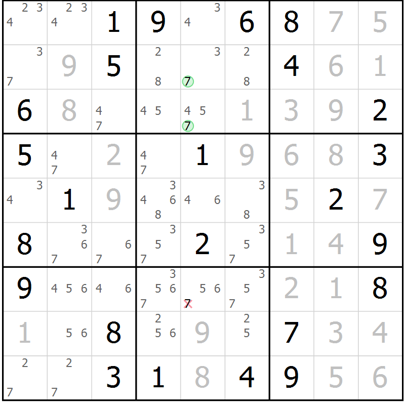 Position des candidats pour la solution de la Gr 51 page 54 du magazine de sudoku Virtuose n° 104