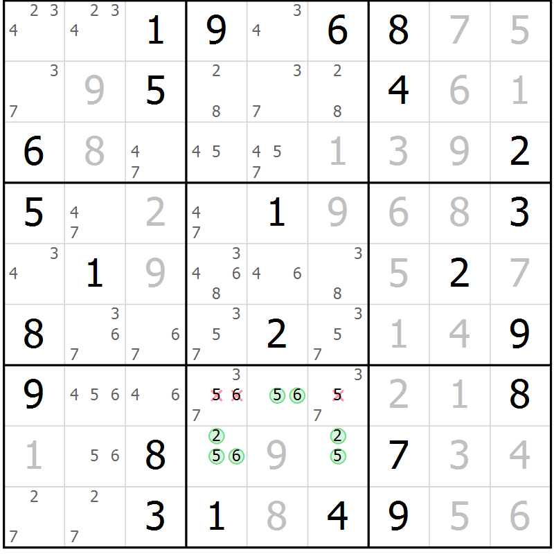 Position des candidats pour la solution de la Gr 51 page 54 du magazine de sudoku Virtuose n° 104