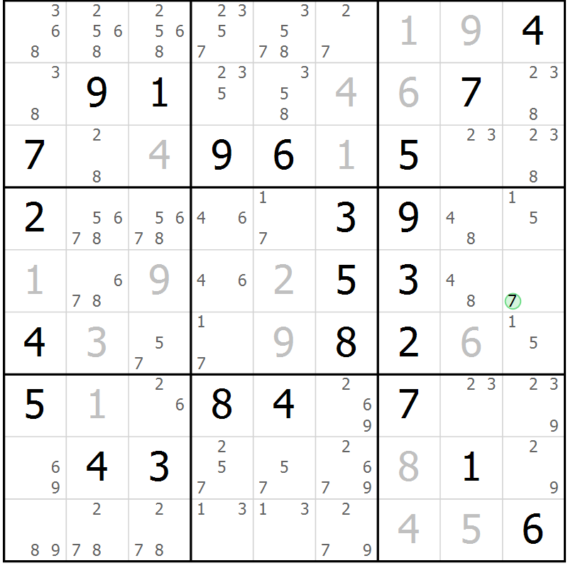 Position des candidats pour la solution de la Gr 52 page 55 du magazine de sudoku Virtuose n° 104