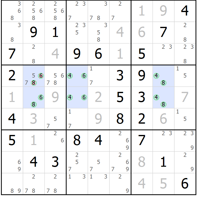 Position des candidats pour la solution de la Gr 52 page 55 du magazine de sudoku Virtuose n° 104