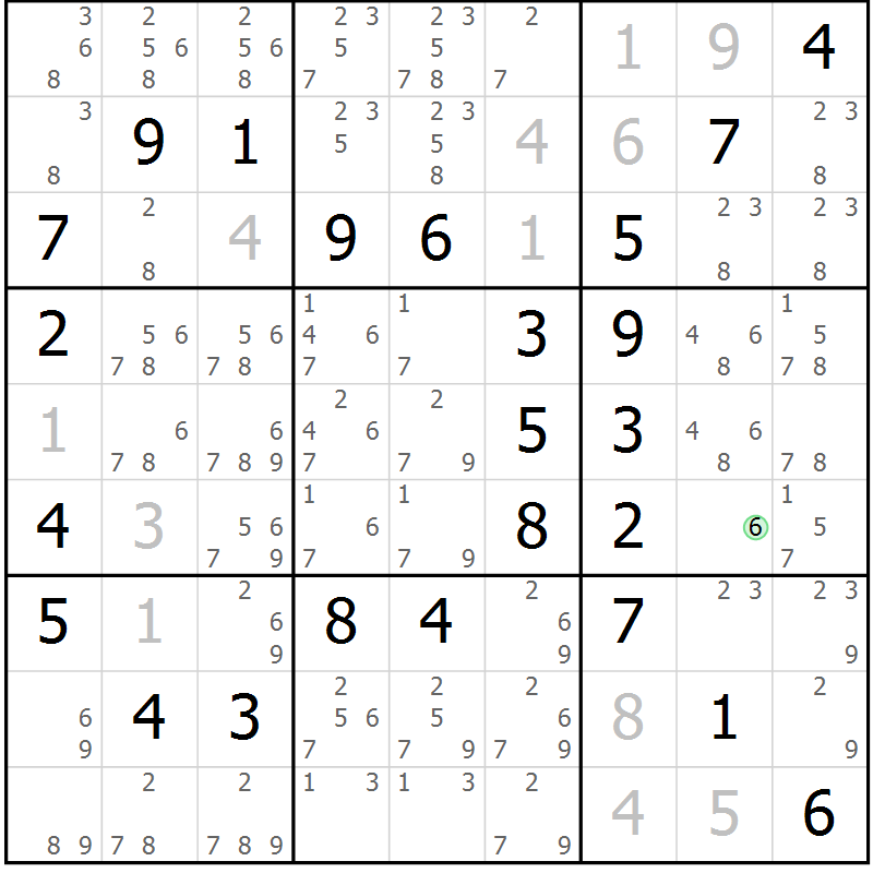 Position des candidats pour la solution de la Gr 52 page 55 du magazine de sudoku Virtuose n° 104