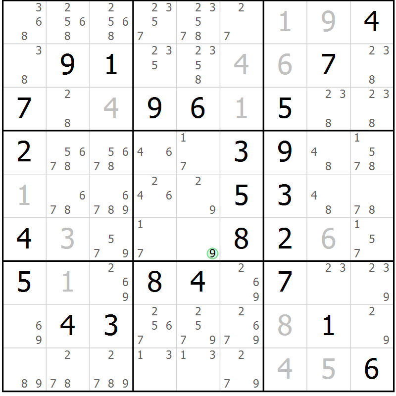 Position des candidats pour la solution de la Gr 52 page 55 du magazine de sudoku Virtuose n° 104