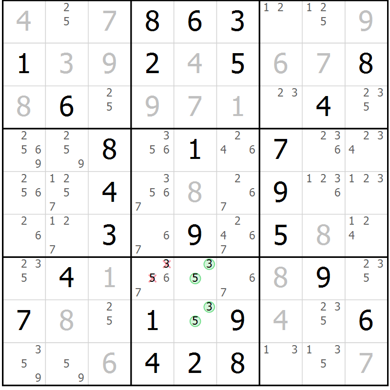Position des candidats pour la solution de la Gr 53 page 56 du magazine de sudoku Virtuose n° 104
