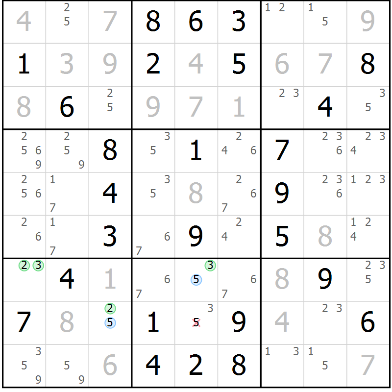 Position des candidats pour la solution de la Gr 53 page 56 du magazine de sudoku Virtuose n° 104
