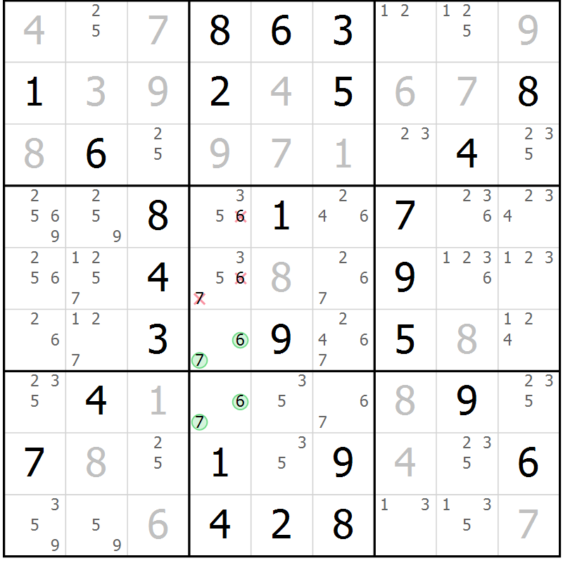 Position des candidats pour la solution de la Gr 53 page 56 du magazine de sudoku Virtuose n° 104