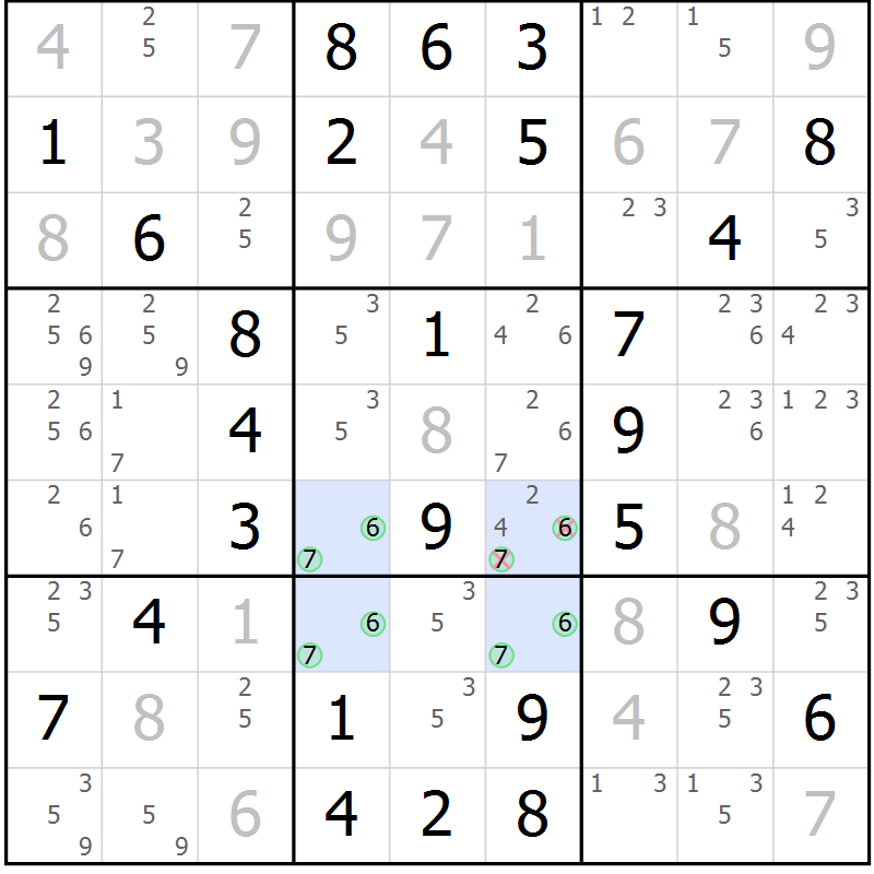 Position des candidats pour la solution de la Gr 53 page 56 du magazine de sudoku Virtuose n° 104