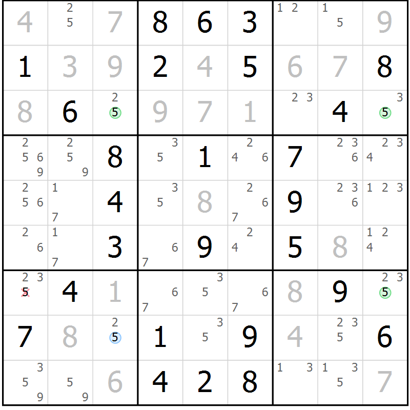 Position des candidats pour la solution de la Gr 53 page 56 du magazine de sudoku Virtuose n° 104