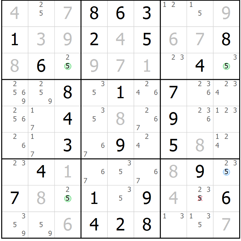 Position des candidats pour la solution de la Gr 53 page 56 du magazine de sudoku Virtuose n° 104
