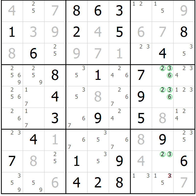 Position des candidats pour la solution de la Gr 53 page 56 du magazine de sudoku Virtuose n° 104
