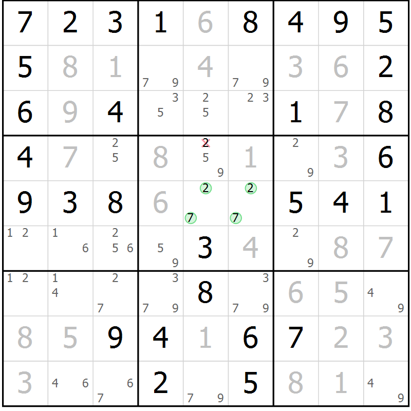 Position des candidats pour la solution de la Gr 54 page 57 du magazine de sudoku Virtuose n° 104