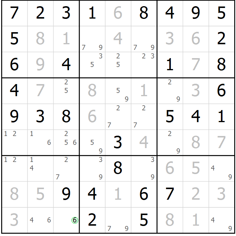 Position des candidats pour la solution de la Gr 54 page 57 du magazine de sudoku Virtuose n° 104