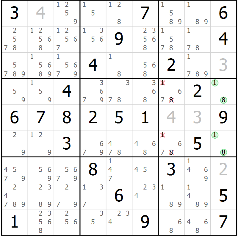 Position des candidats pour la solution de la Gr 55 page 58 du magazine de sudoku Virtuose n° 104
