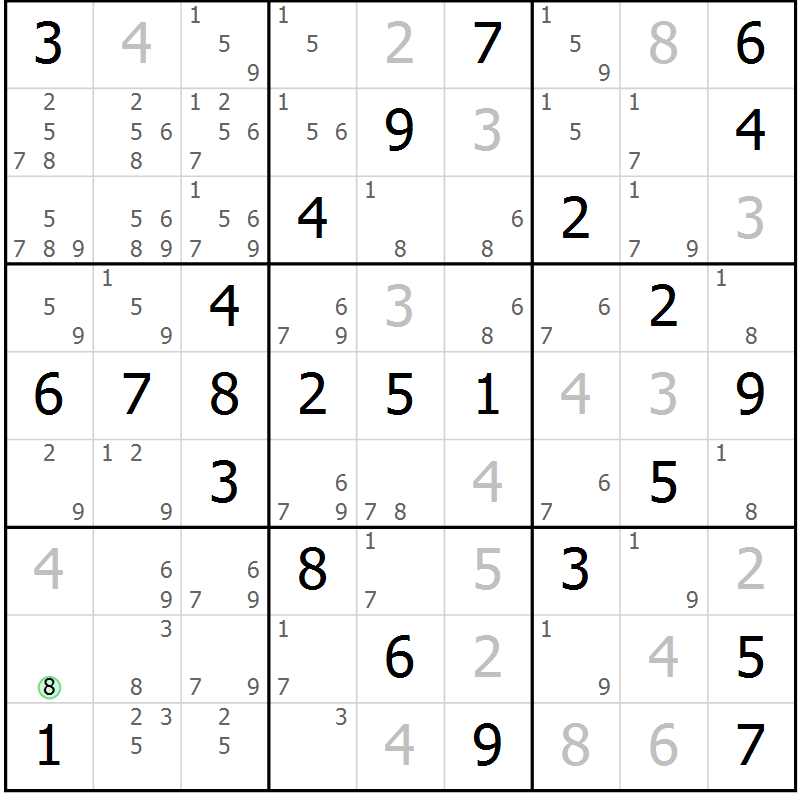 Position des candidats pour la solution de la Gr 55 page 58 du magazine de sudoku Virtuose n° 104