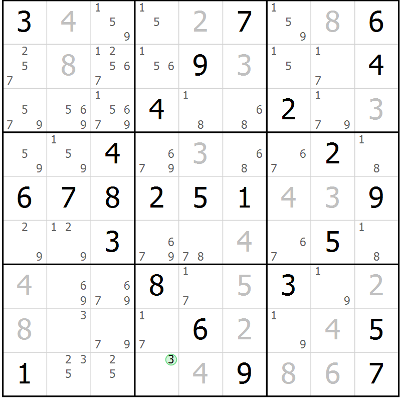 Position des candidats pour la solution de la Gr 55 page 58 du magazine de sudoku Virtuose n° 104