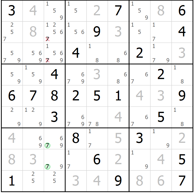 Position des candidats pour la solution de la Gr 55 page 58 du magazine de sudoku Virtuose n° 104