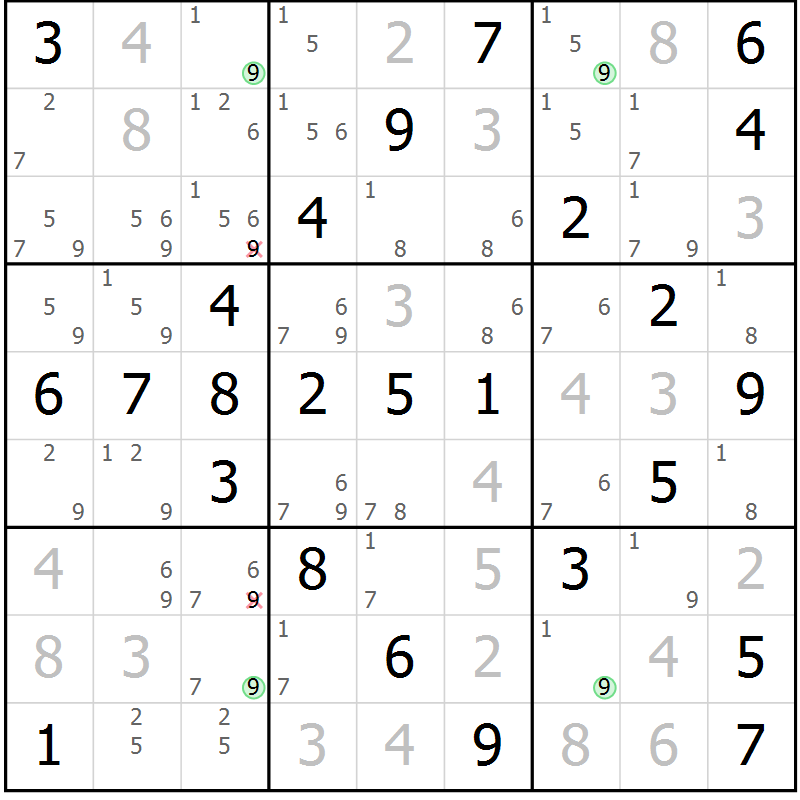 Position des candidats pour la solution de la Gr 55 page 58 du magazine de sudoku Virtuose n° 104