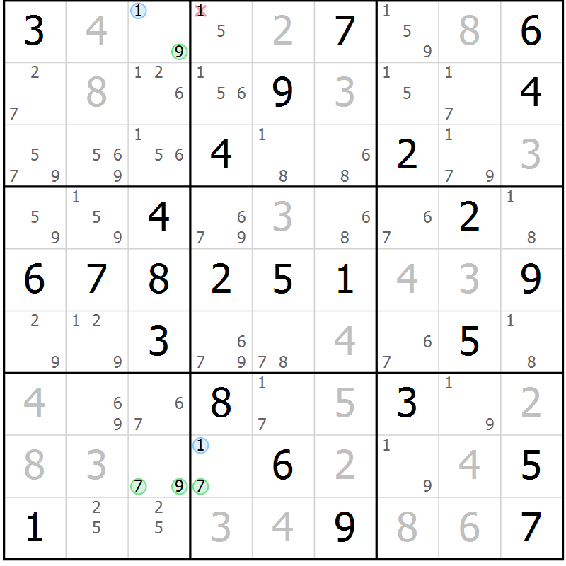 Position des candidats pour la solution de la Gr 55 page 58 du magazine de sudoku Virtuose n° 104