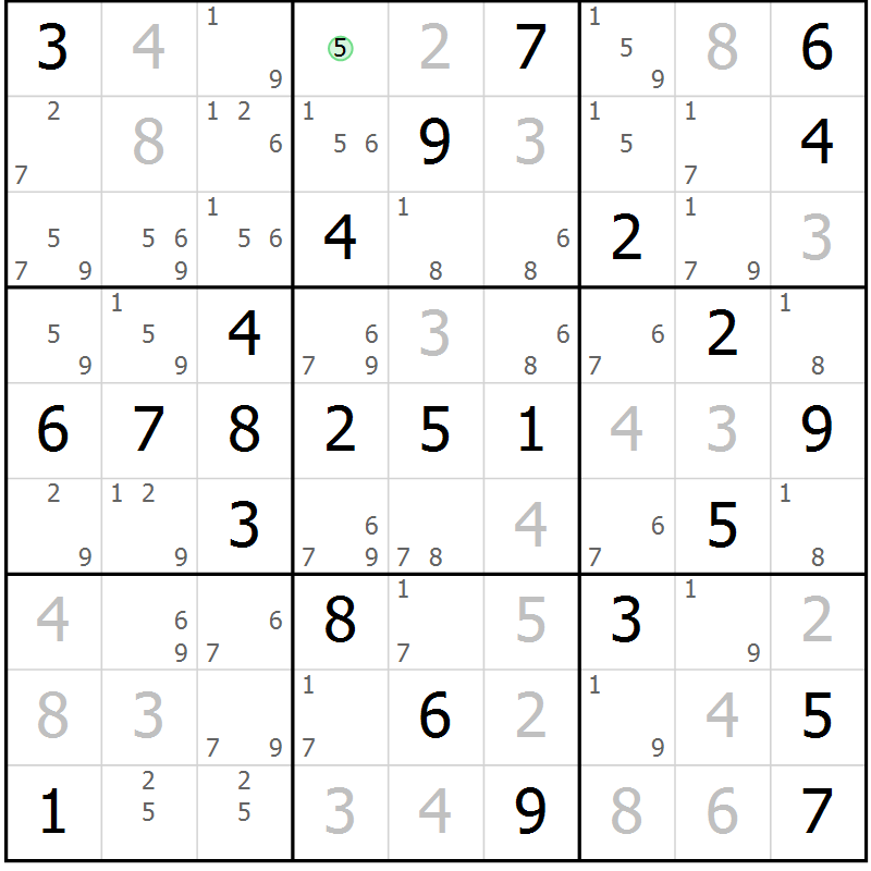 Position des candidats pour la solution de la Gr 55 page 58 du magazine de sudoku Virtuose n° 104