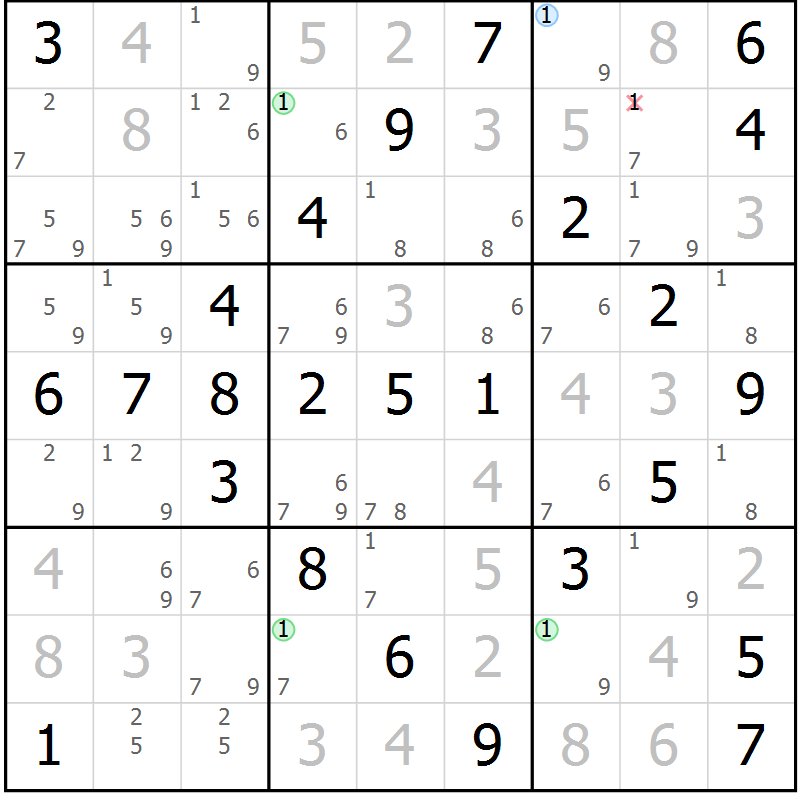 Position des candidats pour la solution de la Gr 55 page 58 du magazine de sudoku Virtuose n° 104