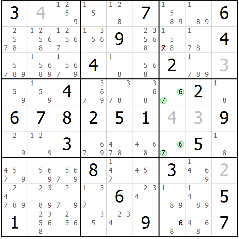 Position des candidats pour la solution de la Gr 55 page 58 du magazine de sudoku Virtuose n° 104