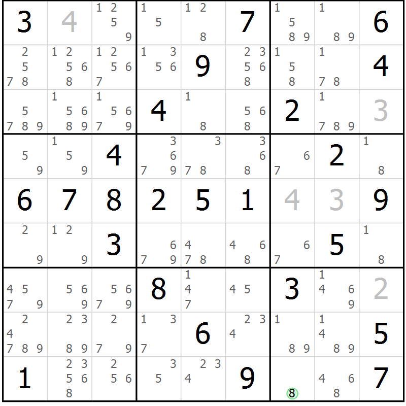 Position des candidats pour la solution de la Gr 55 page 58 du magazine de sudoku Virtuose n° 104
