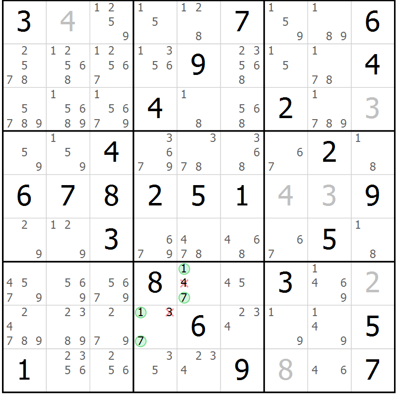 Position des candidats pour la solution de la Gr 55 page 58 du magazine de sudoku Virtuose n° 104
