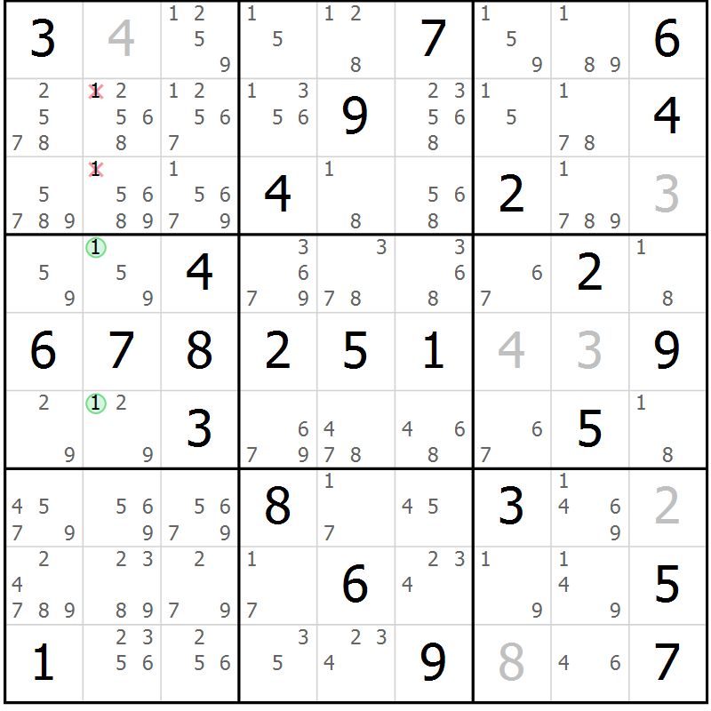 Position des candidats pour la solution de la Gr 55 page 58 du magazine de sudoku Virtuose n° 104