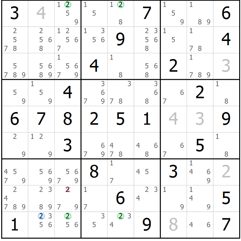 Position des candidats pour la solution de la Gr 55 page 58 du magazine de sudoku Virtuose n° 104