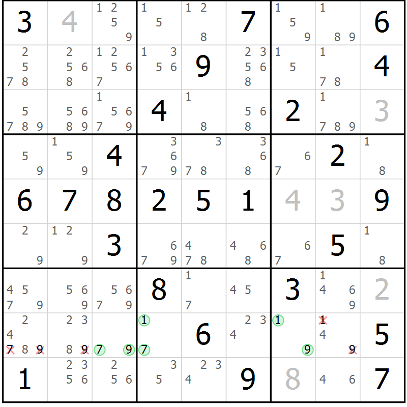 Position des candidats pour la solution de la Gr 55 page 58 du magazine de sudoku Virtuose n° 104