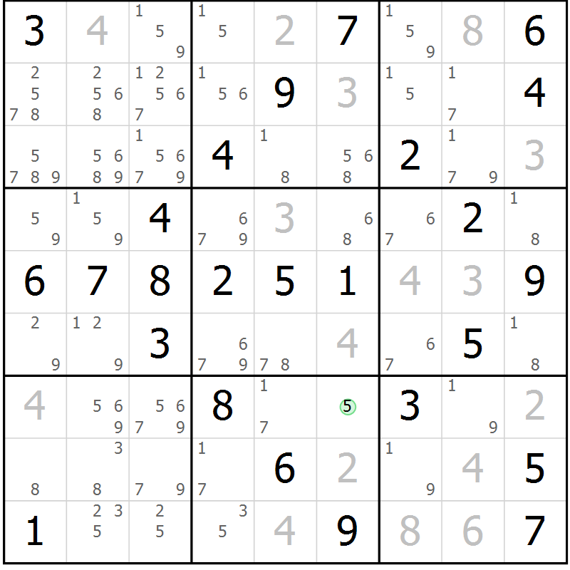 Position des candidats pour la solution de la Gr 55 page 58 du magazine de sudoku Virtuose n° 104