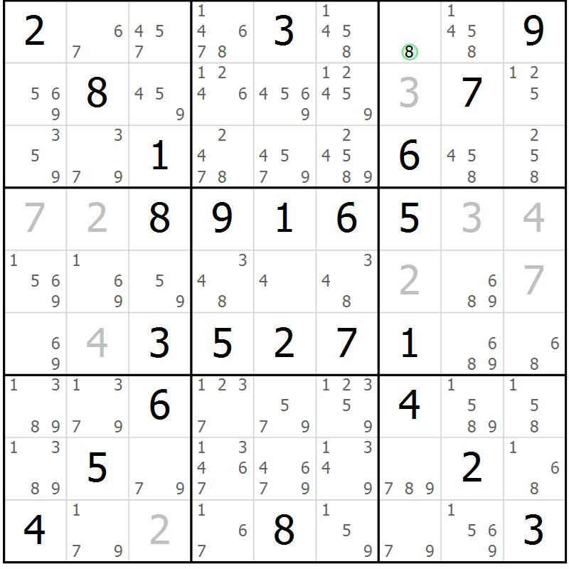 Position des candidats pour la solution de la Gr 56 page 59 du magazine de sudoku Virtuose n° 104
