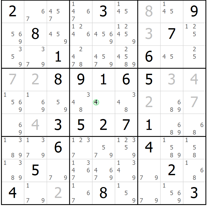 Position des candidats pour la solution de la Gr 56 page 59 du magazine de sudoku Virtuose n° 104