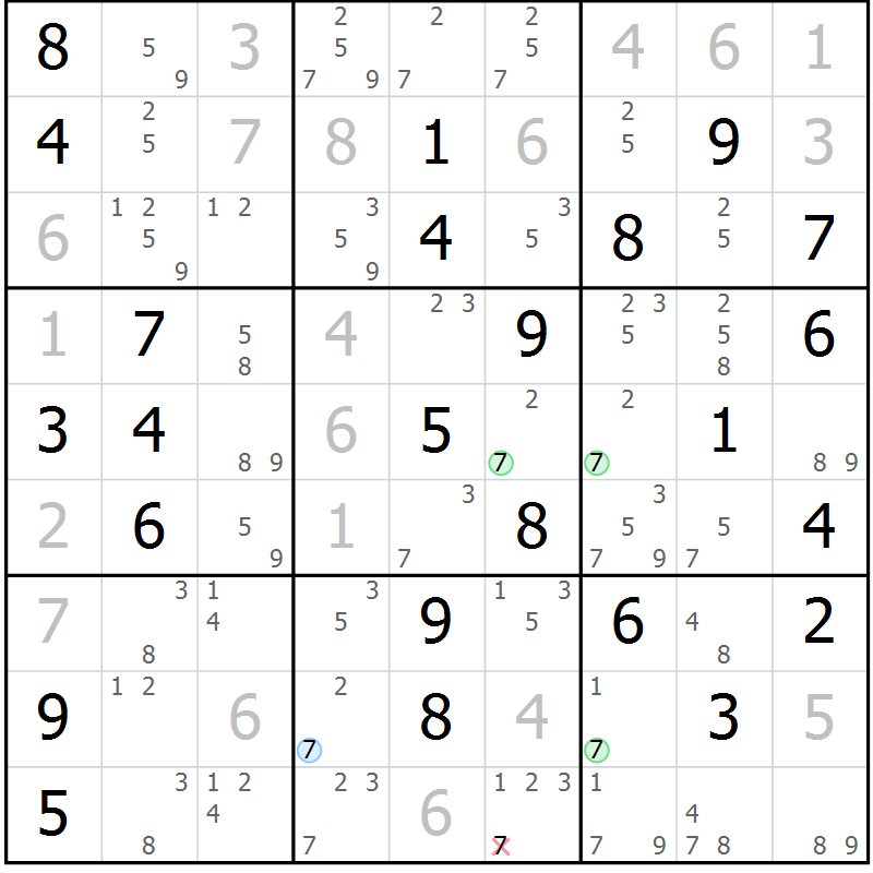 Position des candidats pour la solution de la Gr 57 page 60 du magazine de sudoku Virtuose n° 104