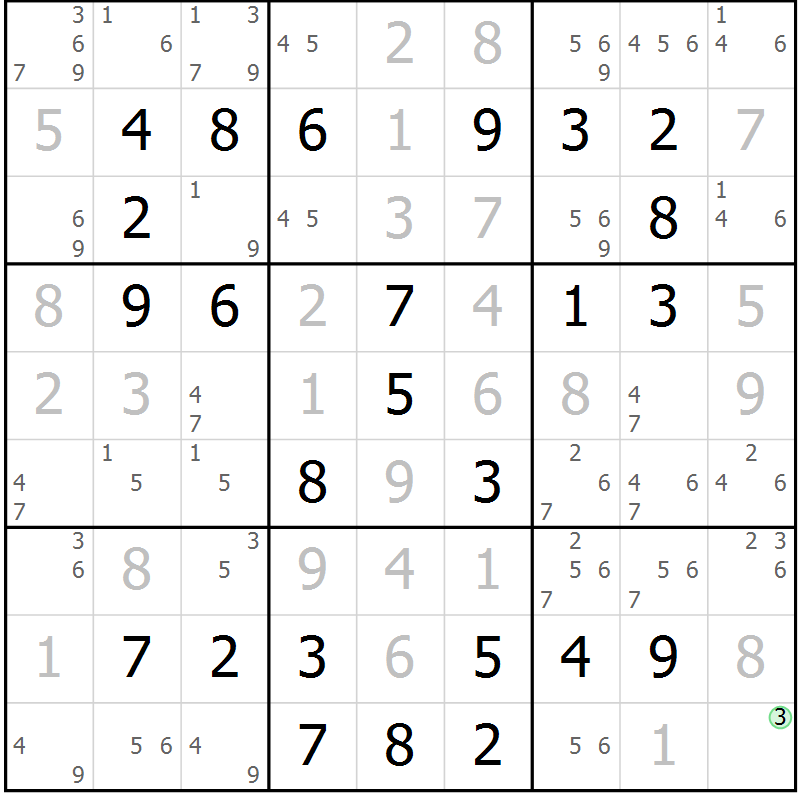 Position des candidats pour la solution de la Gr 58 page 61 du magazine de sudoku Virtuose n° 104