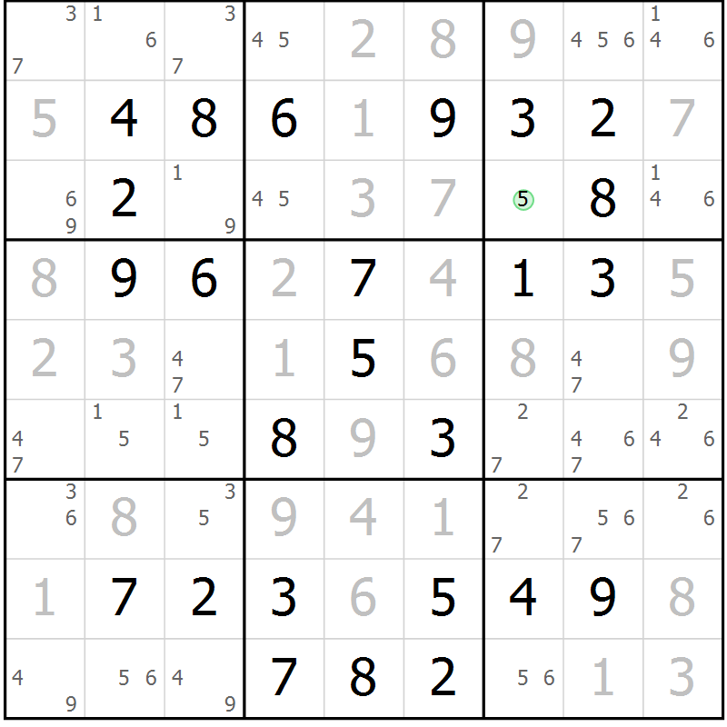 Position des candidats pour la solution de la Gr 58 page 61 du magazine de sudoku Virtuose n° 104