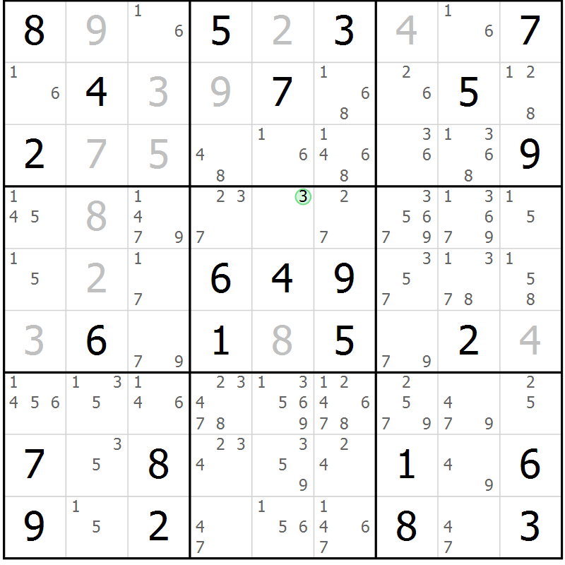 Position des candidats pour la solution de la Gr 59 page 62 du magazine de sudoku Virtuose n° 104