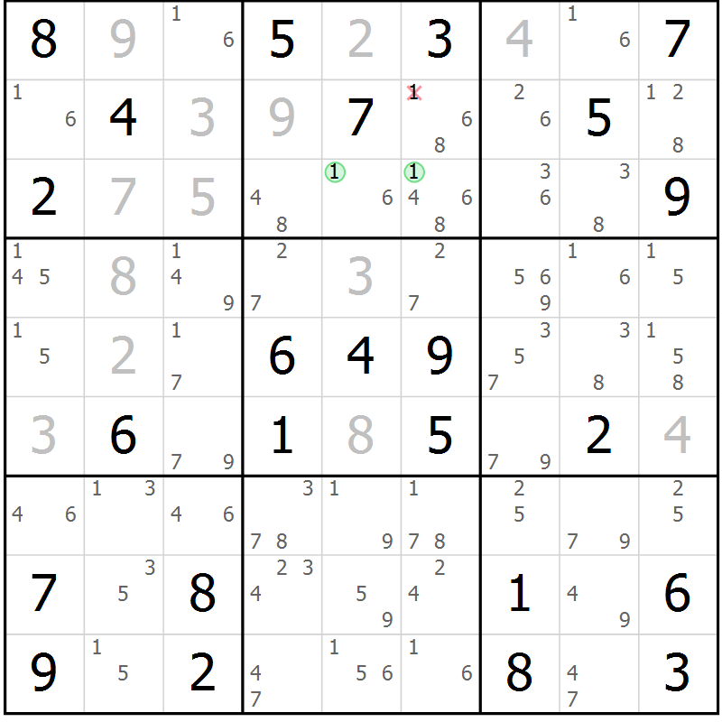 Position des candidats pour la solution de la Gr 59 page 62 du magazine de sudoku Virtuose n° 104