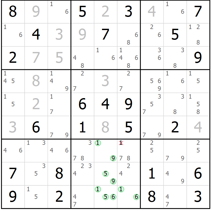 Position des candidats pour la solution de la Gr 59 page 62 du magazine de sudoku Virtuose n° 104