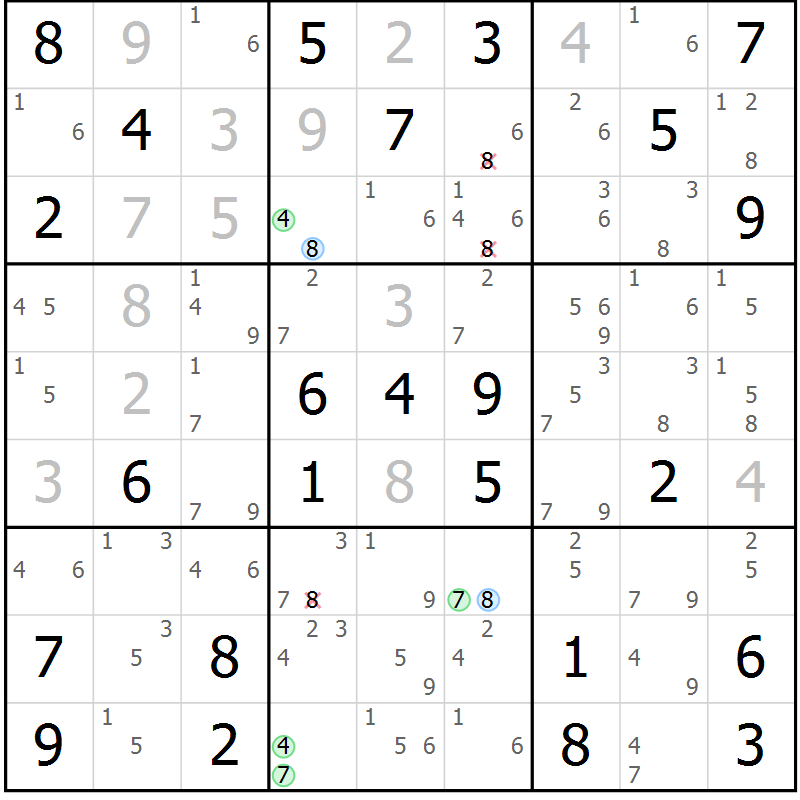Position des candidats pour la solution de la Gr 59 page 62 du magazine de sudoku Virtuose n° 104
