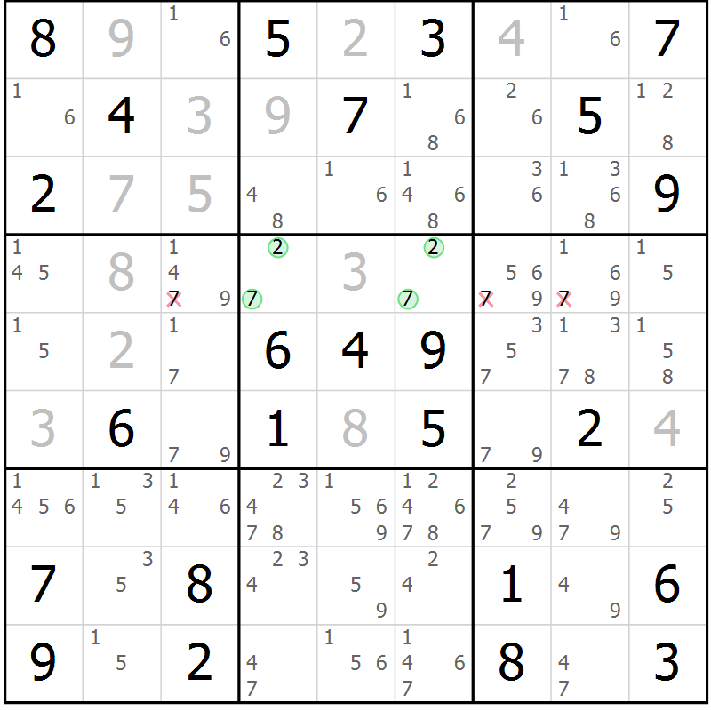 Position des candidats pour la solution de la Gr 59 page 62 du magazine de sudoku Virtuose n° 104