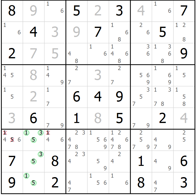 Position des candidats pour la solution de la Gr 59 page 62 du magazine de sudoku Virtuose n° 104