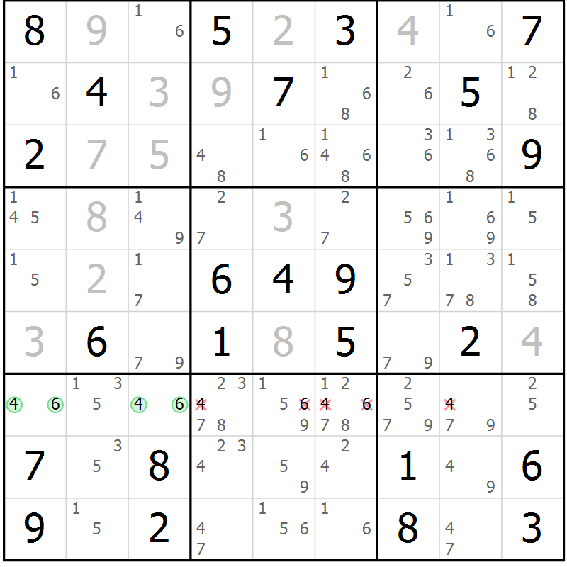 Position des candidats pour la solution de la Gr 59 page 62 du magazine de sudoku Virtuose n° 104